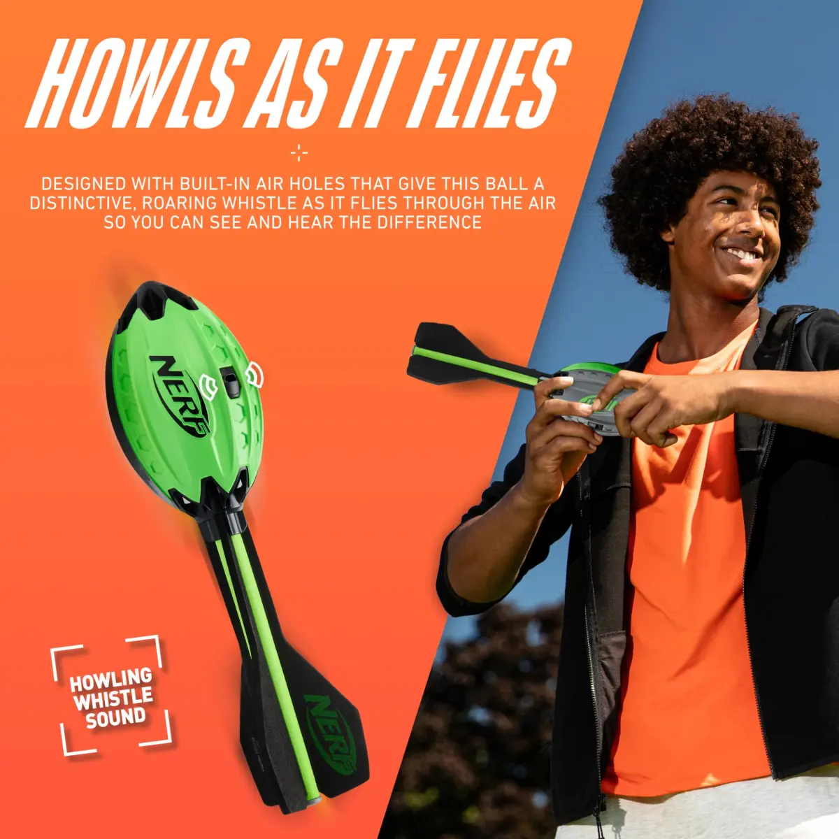 Nerf Elite Vortex Aero Howler Foam Football Green | Whistling Flight, Long-Distance Spiral Throws, Textured Grip Design - view 4