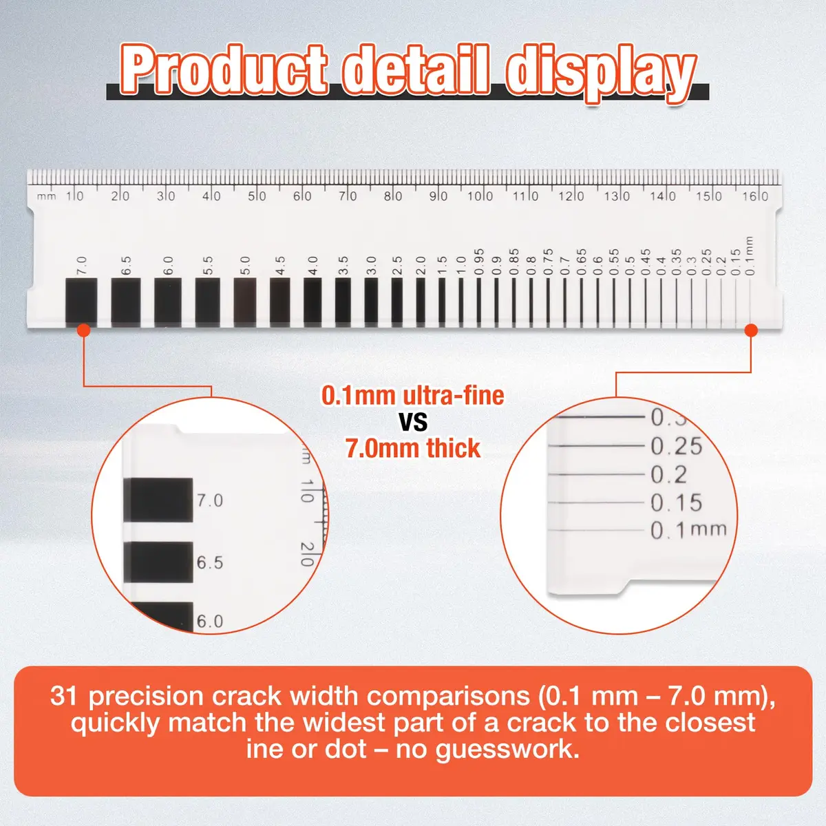 MOETER Crack Width Gauge 16.5cm (6.5in) 3-Pack | Professional Concrete Crack Monitoring Ruler with 1mm Precision - view 2