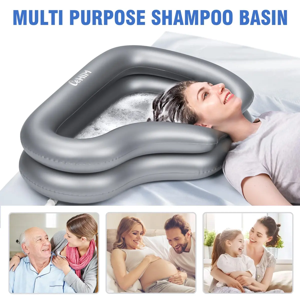 Cehim Inflatable Shampoo Basin for Elderly Bedside Hair Washing | Portable, Leak-Proof, Quick Inflatable (32.8 x 22 x 7.08 inches) - view 6