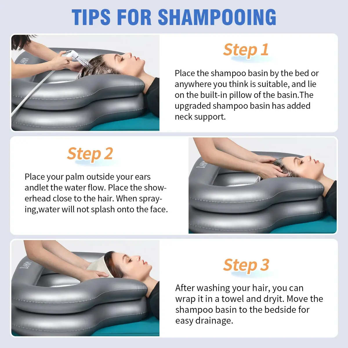 Cehim Inflatable Shampoo Basin for Elderly Bedside Hair Washing | Portable, Leak-Proof, Quick Inflatable (32.8 x 22 x 7.08 inches) - view 7