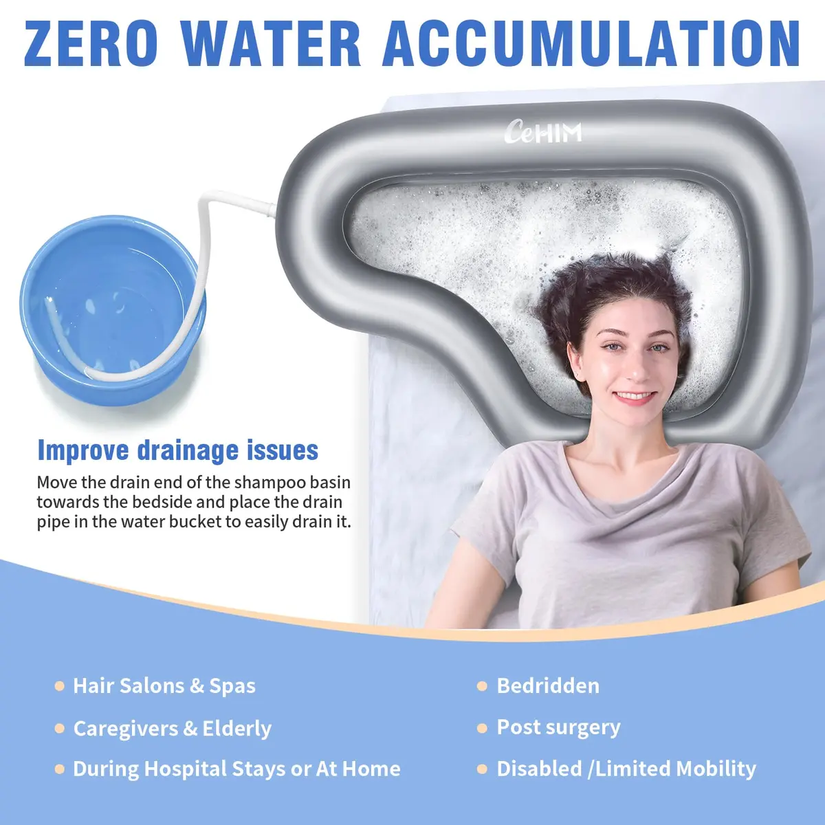 Cehim Inflatable Shampoo Basin for Elderly Bedside Hair Washing | Portable, Leak-Proof, Quick Inflatable (32.8 x 22 x 7.08 inches) - view 2