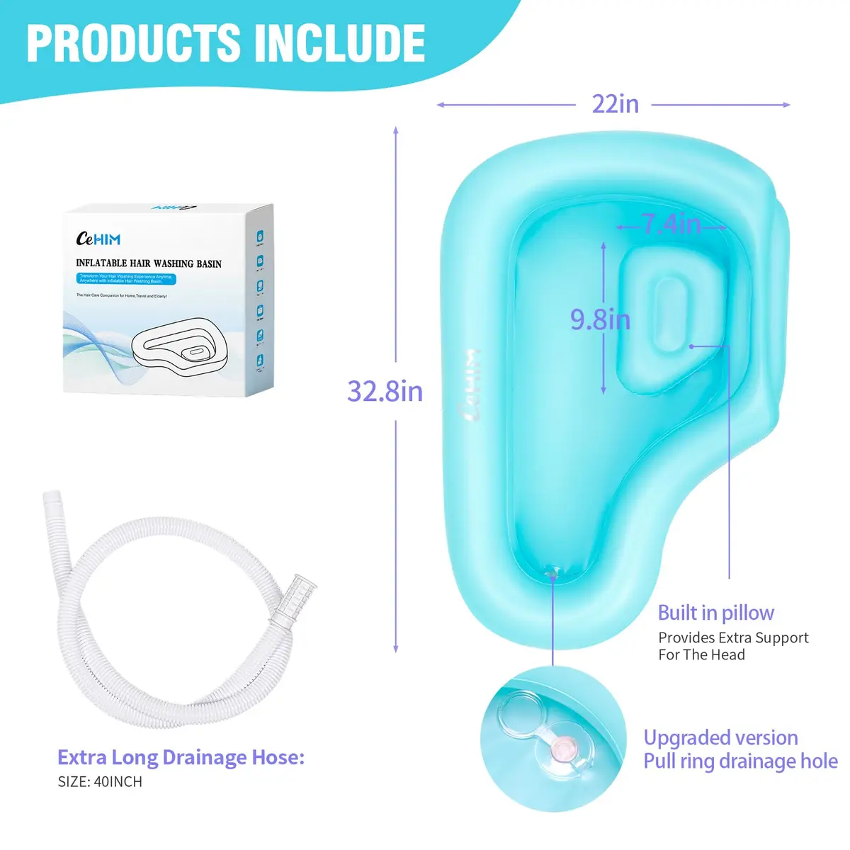 Cehim Inflatable Shampoo Basin for Elderly Bedside Hair Washing | Portable, Leak-Proof, Quick Inflation - view 5