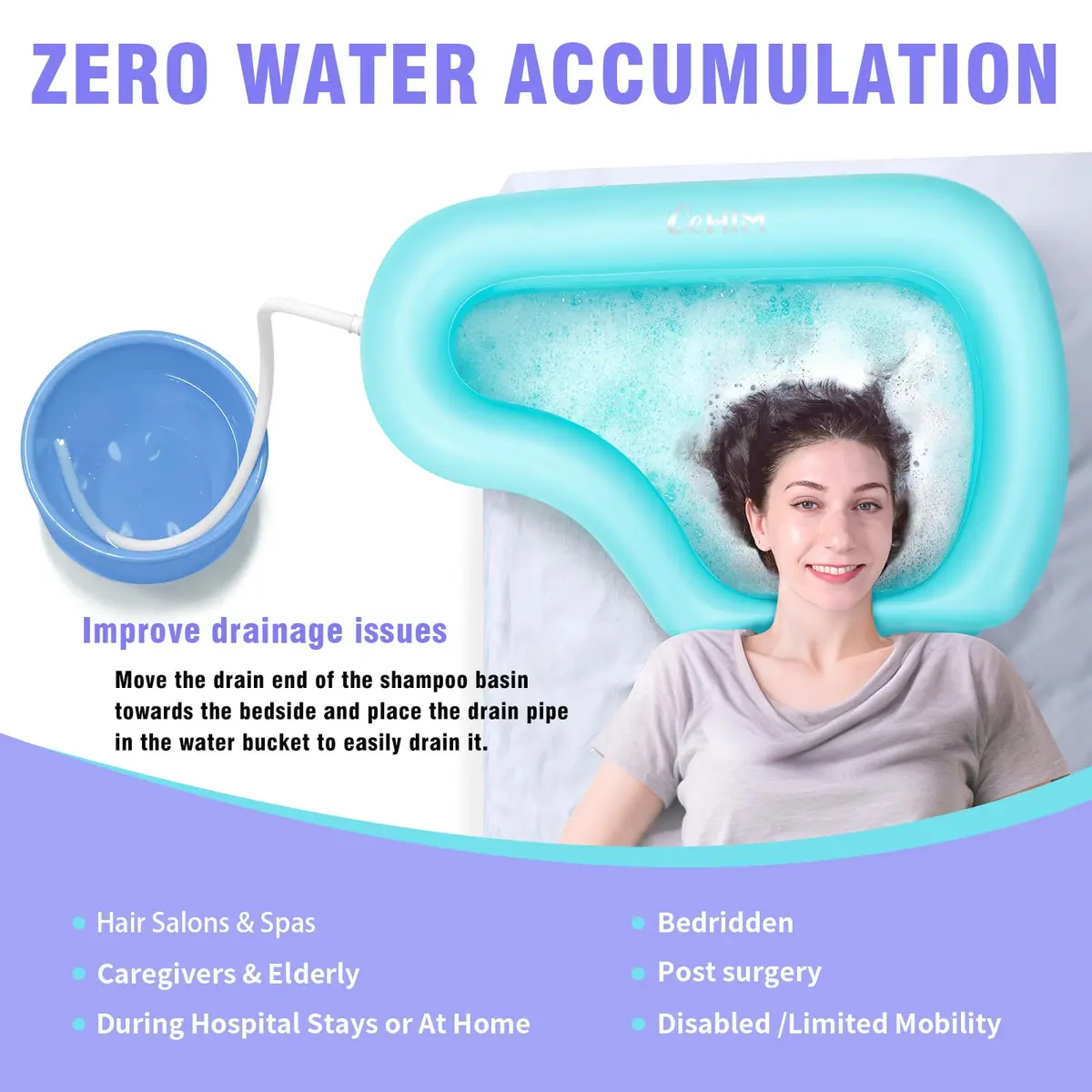 Cehim Inflatable Shampoo Basin for Elderly Bedside Hair Washing | Portable, Leak-Proof, Quick Inflation - view 2