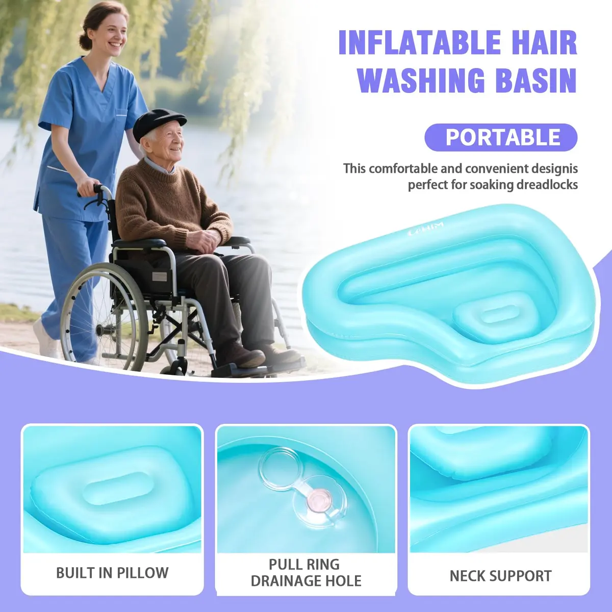 Cehim Inflatable Shampoo Basin for Elderly Bedside Hair Washing | Portable, Leak-Proof, Quick Inflation - view 3