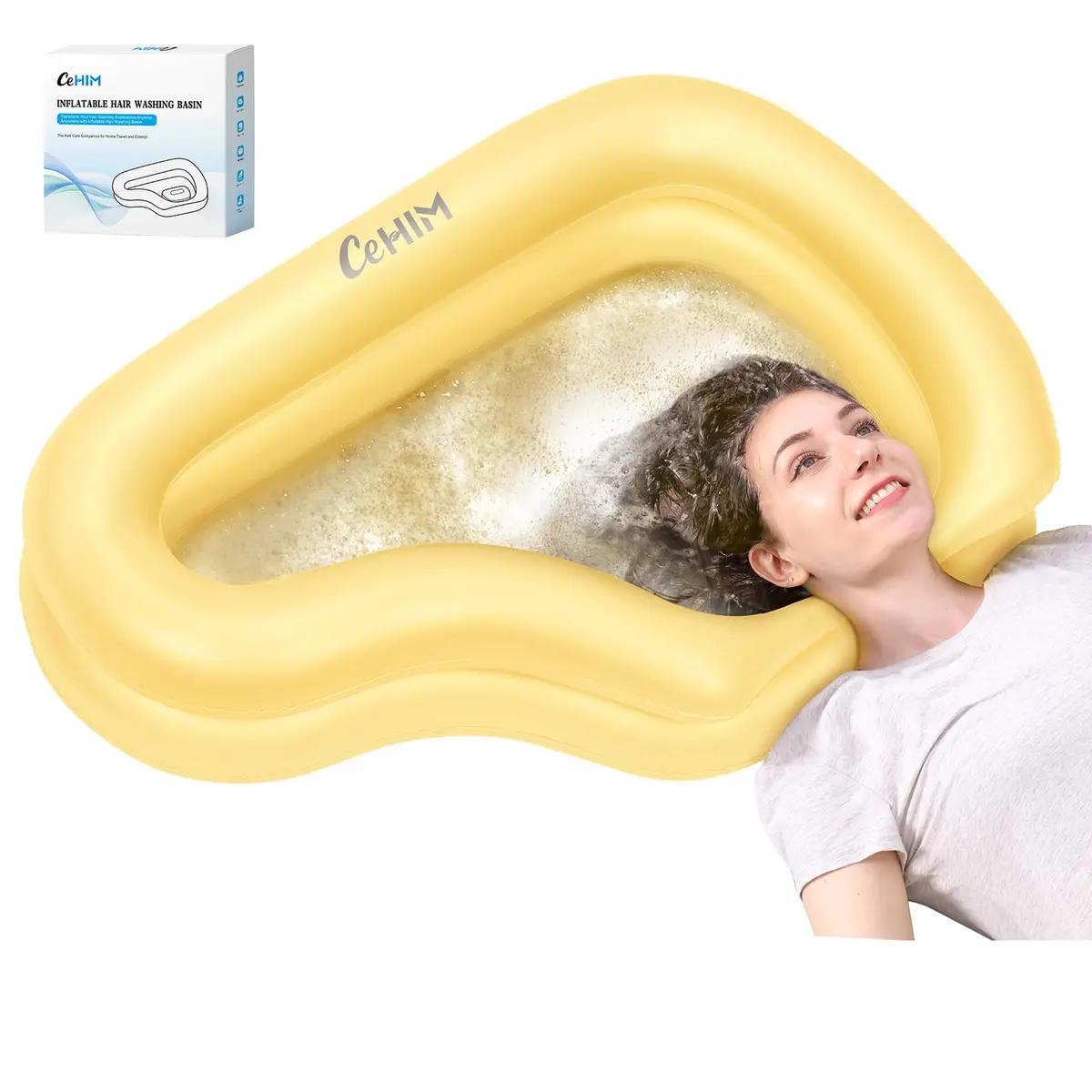 Cehim Inflatable Portable Shampoo Bowl with Drain Hose | Bedside Hair Wash Solution for Elderly & Disabled - main product image
