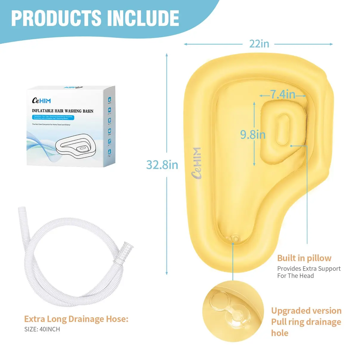 Cehim Inflatable Portable Shampoo Bowl with Drain Hose | Bedside Hair Wash Solution for Elderly & Disabled - view 5
