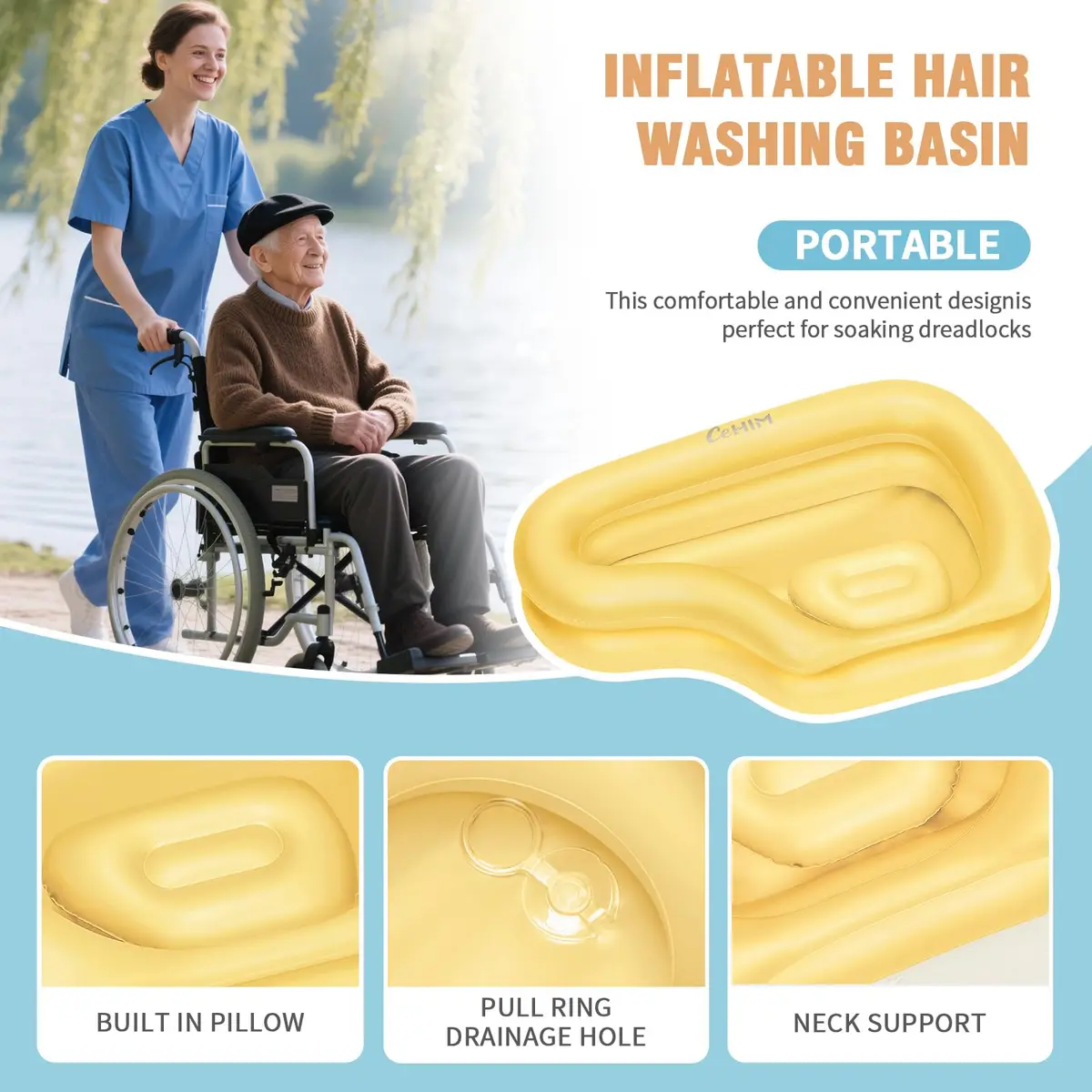 Cehim Inflatable Portable Shampoo Bowl with Drain Hose | Bedside Hair Wash Solution for Elderly & Disabled - view 4