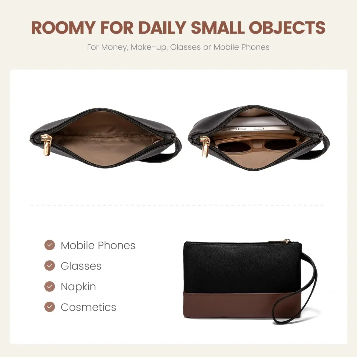 LOVEVOOK Laptop Tote Bag for Women, Black-White-Brown-UP, 42cm (16.9") | Water-Resistant Work Bag with Organizer - view 7