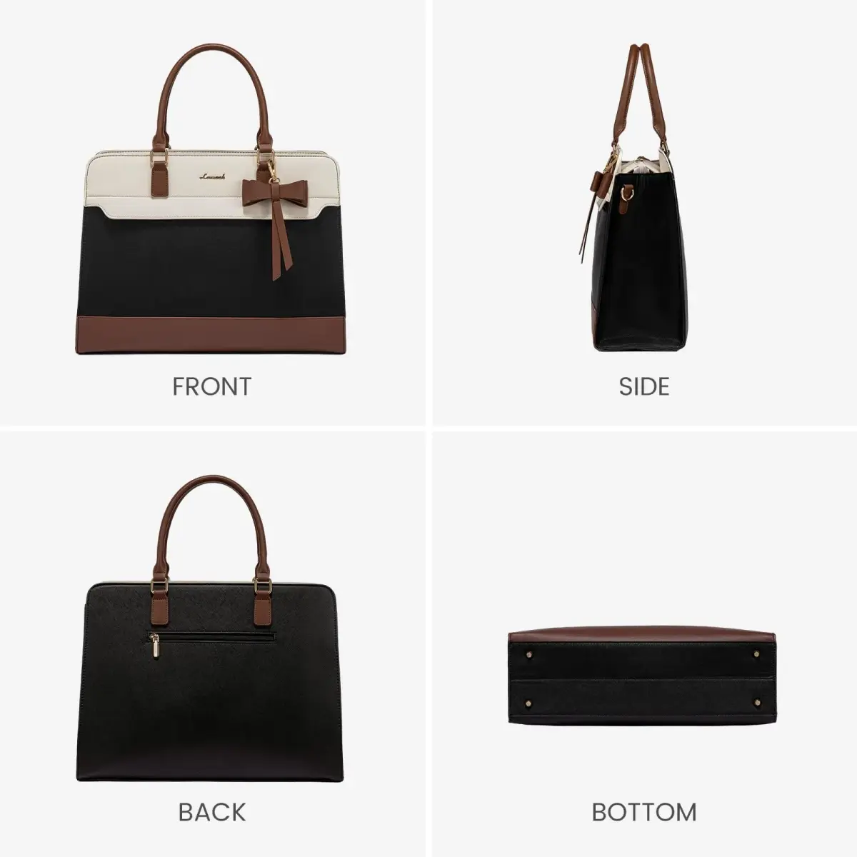 LOVEVOOK Laptop Tote Bag for Women, Black-White-Brown-UP, 42cm (16.9") | Water-Resistant Work Bag with Organizer - view 9
