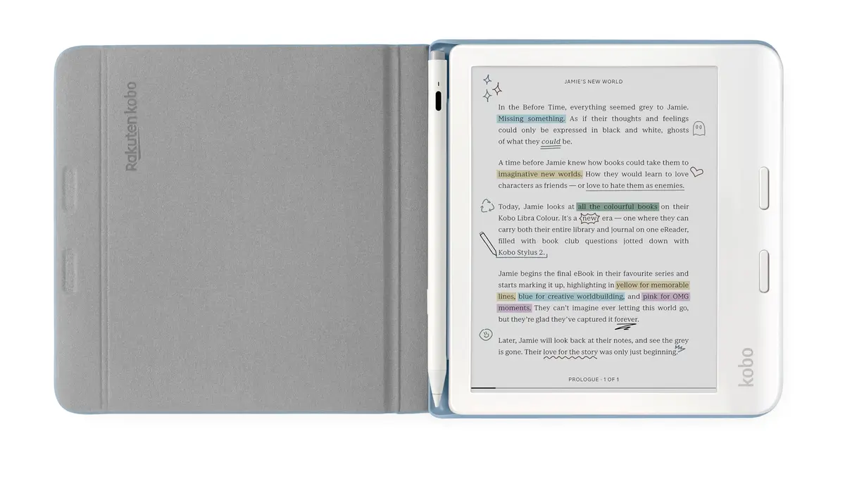 Kobo Libra Colour SleepCover Case | Dusk Blue | Recycled Vegan Leather | Sleep/Wake Tech | Built-in 2-Way Stand | Compatible with 7” Kobo Libra Colour - view 2