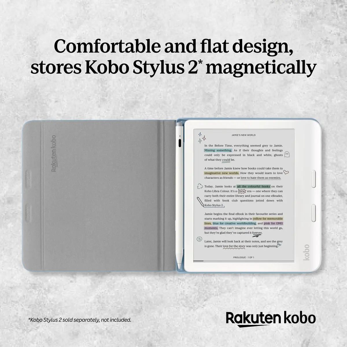 Kobo Libra Colour SleepCover Case | Dusk Blue | Recycled Vegan Leather | Sleep/Wake Tech | Built-in 2-Way Stand | Compatible with 7” Kobo Libra Colour - view 4