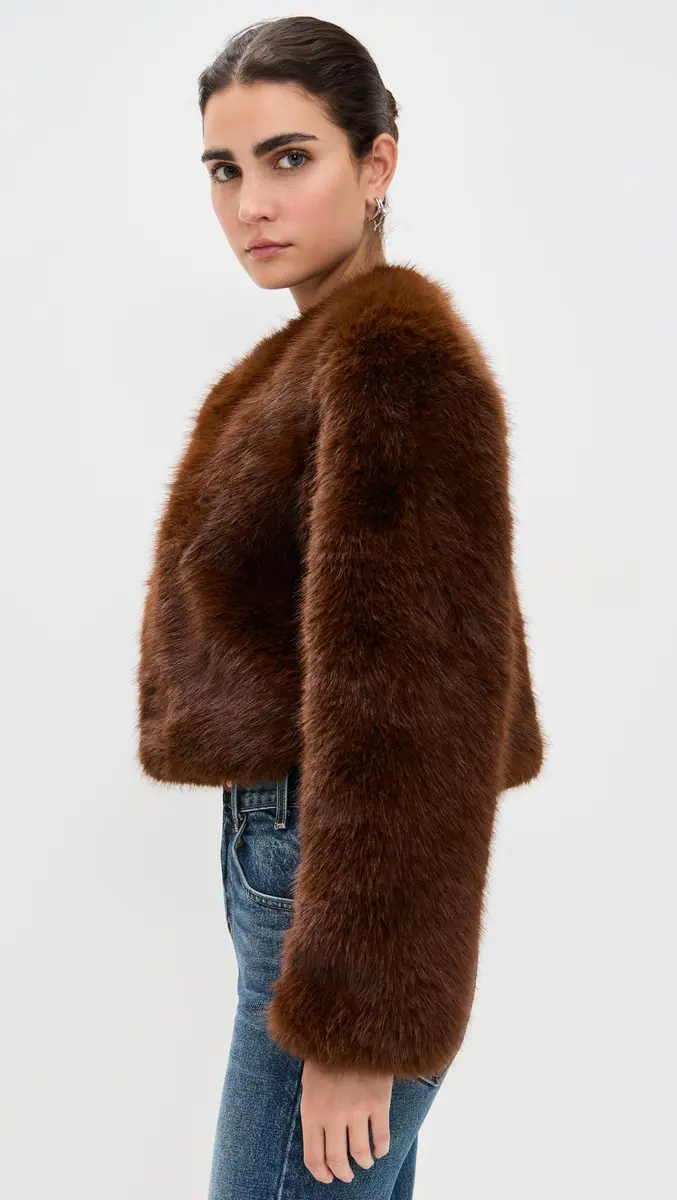 [BLANKNYC] Women's Gala Affair Faux Fur Jacket, Brown, S | Faux Fur Coat for Women, Fall Style - view 5