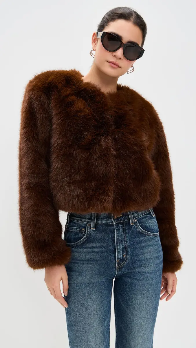 [BLANKNYC] Women's Gala Affair Faux Fur Jacket, Brown, S | Faux Fur Coat for Women, Fall Style - view 2