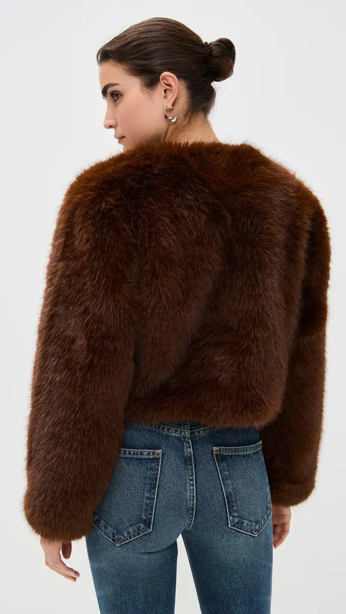 [BLANKNYC] Women's Gala Affair Faux Fur Jacket, Brown, S | Faux Fur Coat for Women, Fall Style - view 4