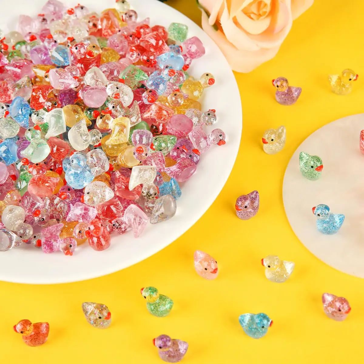 GWAHSA Glitter Mini Resin Ducks 240 Pcs (0.6 inch / 1.5 cm) | Tiny Small Plastic Ducks Figures for Dollhouse Decor - view 5