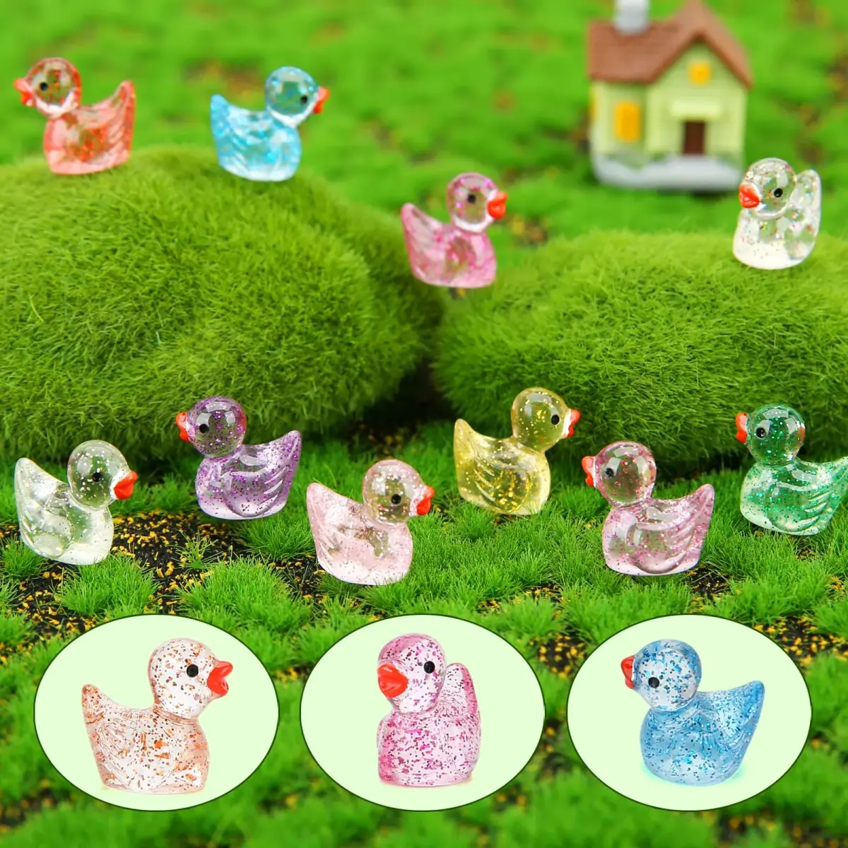GWAHSA Glitter Mini Resin Ducks 240 Pcs (0.6 inch / 1.5 cm) | Tiny Small Plastic Ducks Figures for Dollhouse Decor - view 2