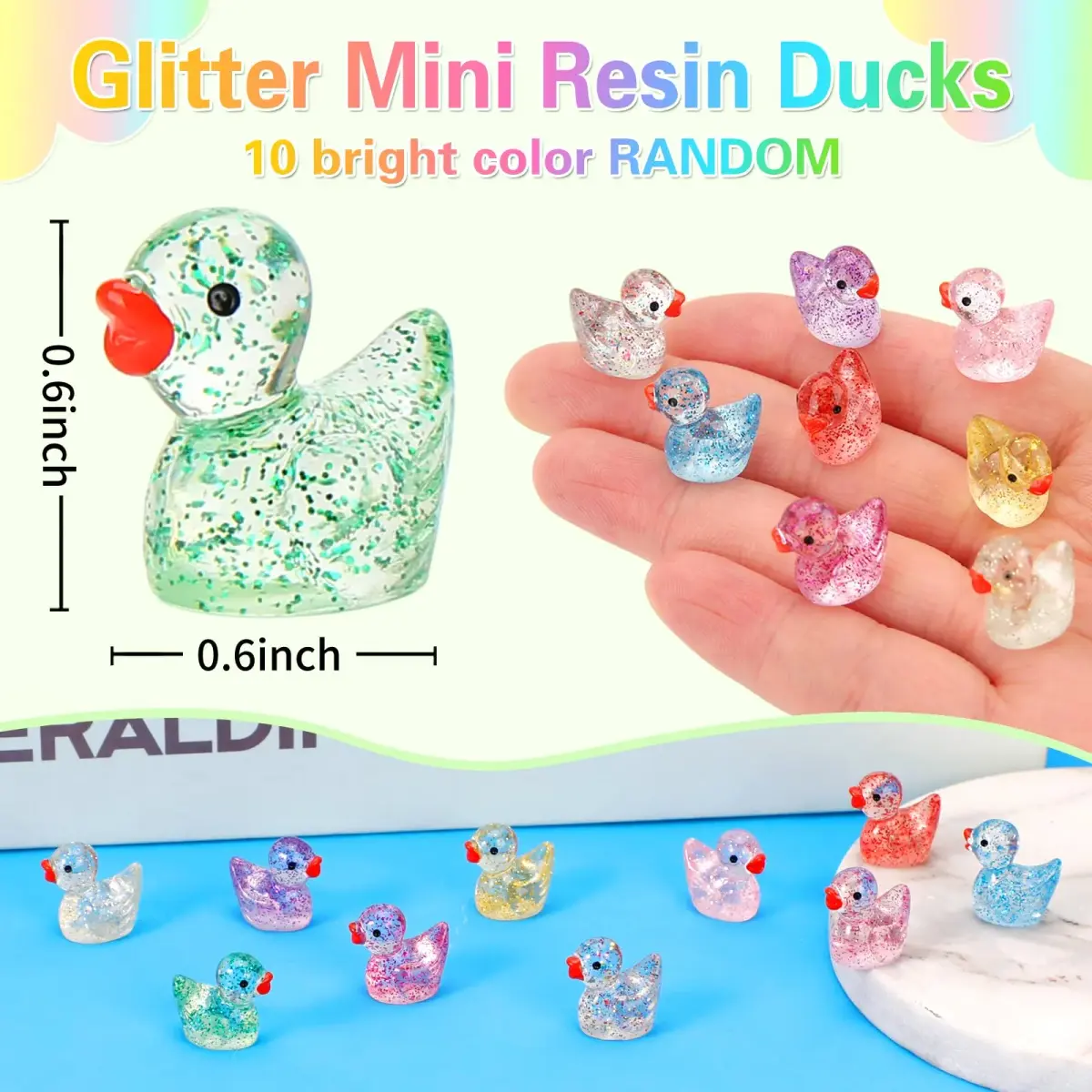 GWAHSA Glitter Mini Resin Ducks 240 Pcs (0.6 inch / 1.5 cm) | Tiny Small Plastic Ducks Figures for Dollhouse Decor - view 3