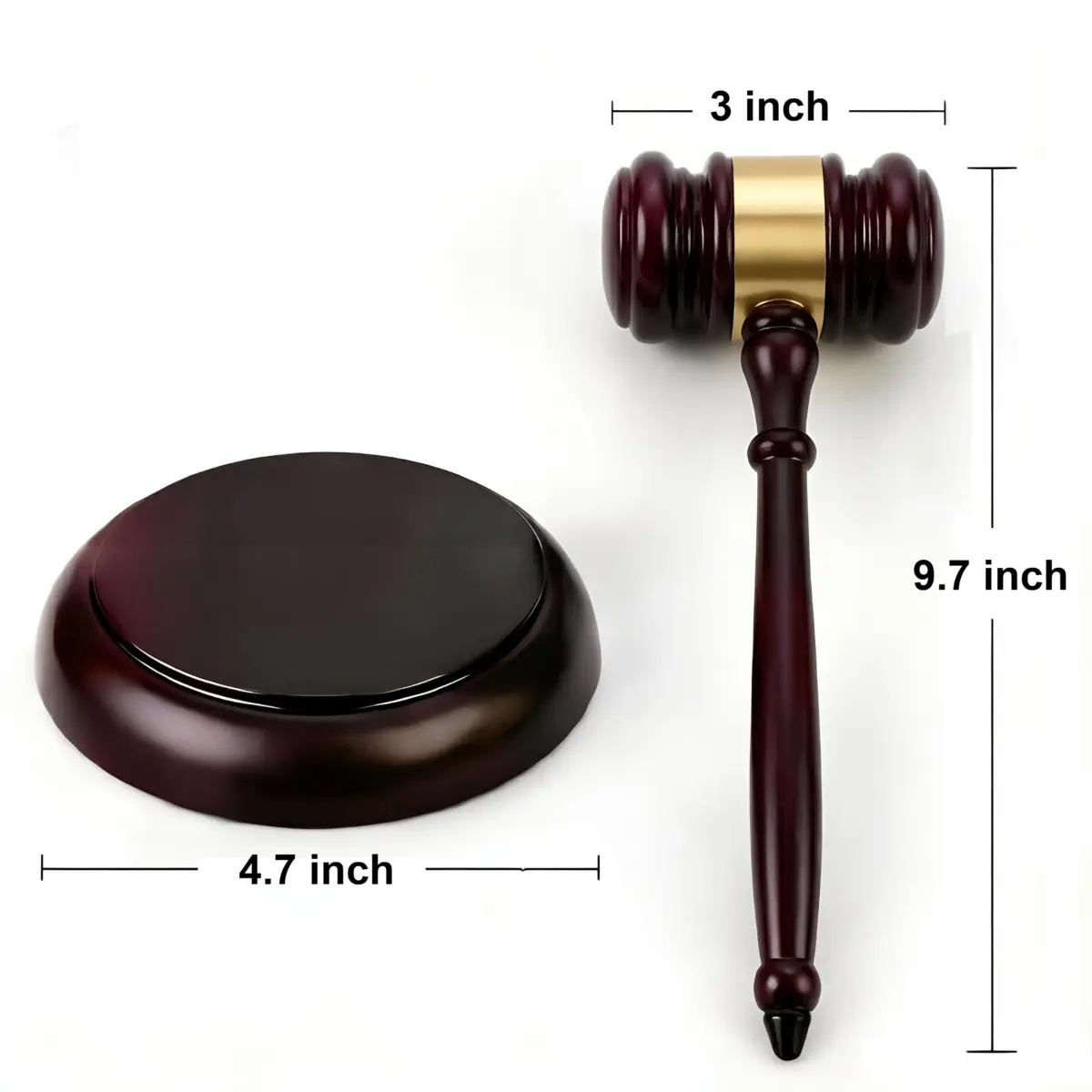 Apexstone Wooden Gavel with Sound Block Set, Dark Red, 299g (0.66 lb) | Authentic USA Import for Mock Trials & Auctions - view 3