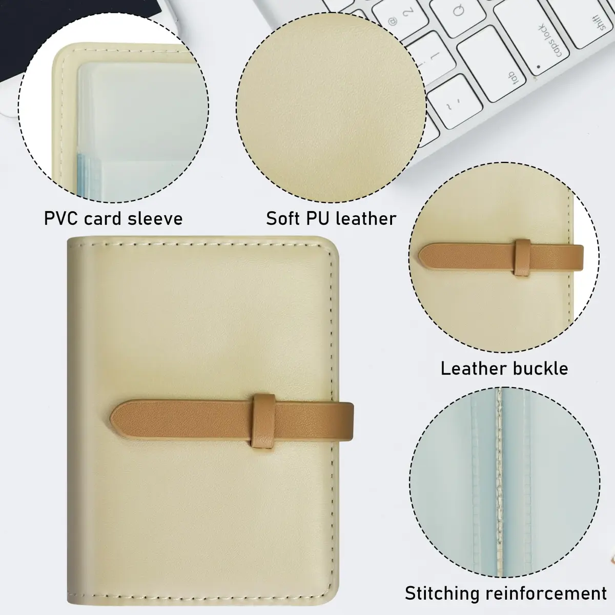 FORYEE 40-Slot PU Leather Credit Card Holder Wallet | Slim Business Card Case Organizer (Beige White) - view 4