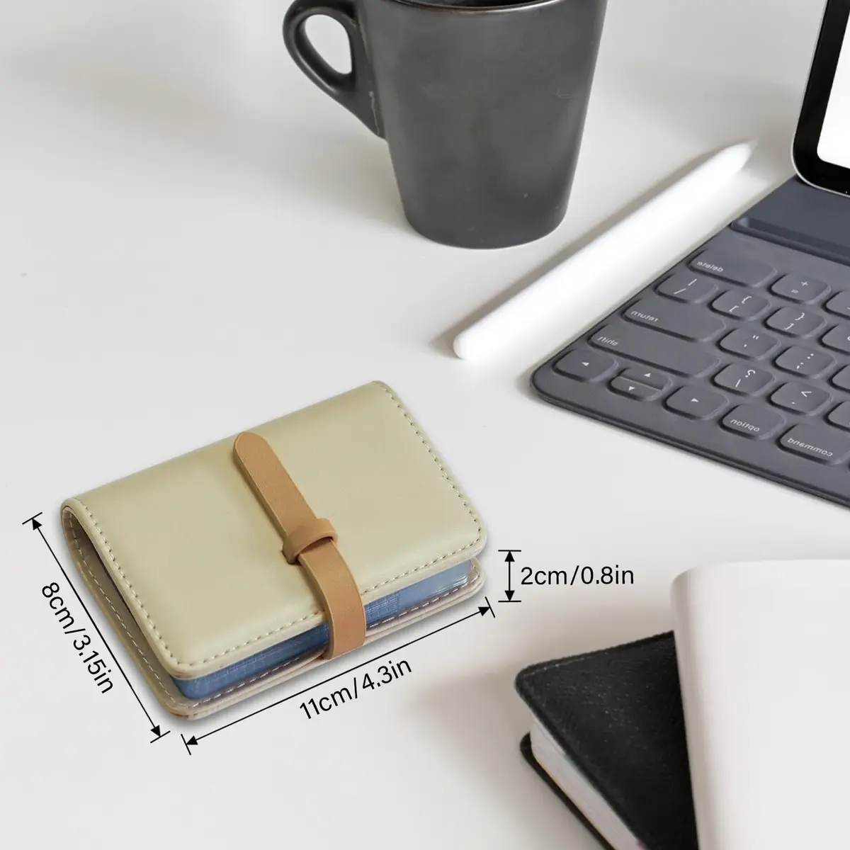 FORYEE 40-Slot PU Leather Credit Card Holder Wallet | Slim Business Card Case Organizer (Beige White) - view 5