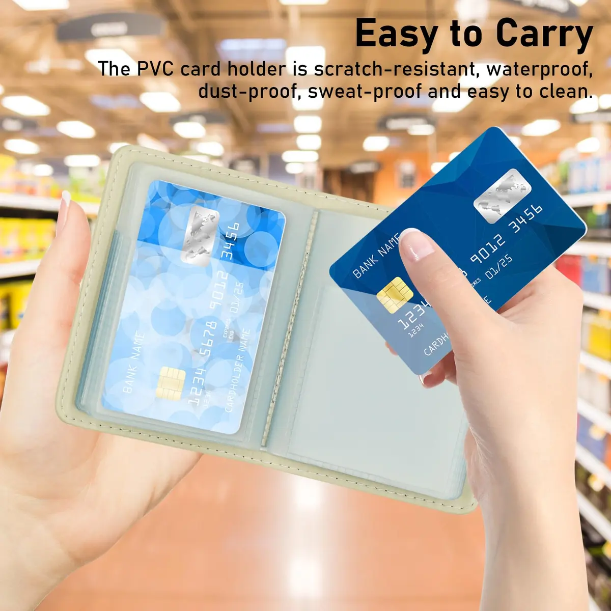 FORYEE 40-Slot PU Leather Credit Card Holder Wallet | Slim Business Card Case Organizer (Beige White) - view 7