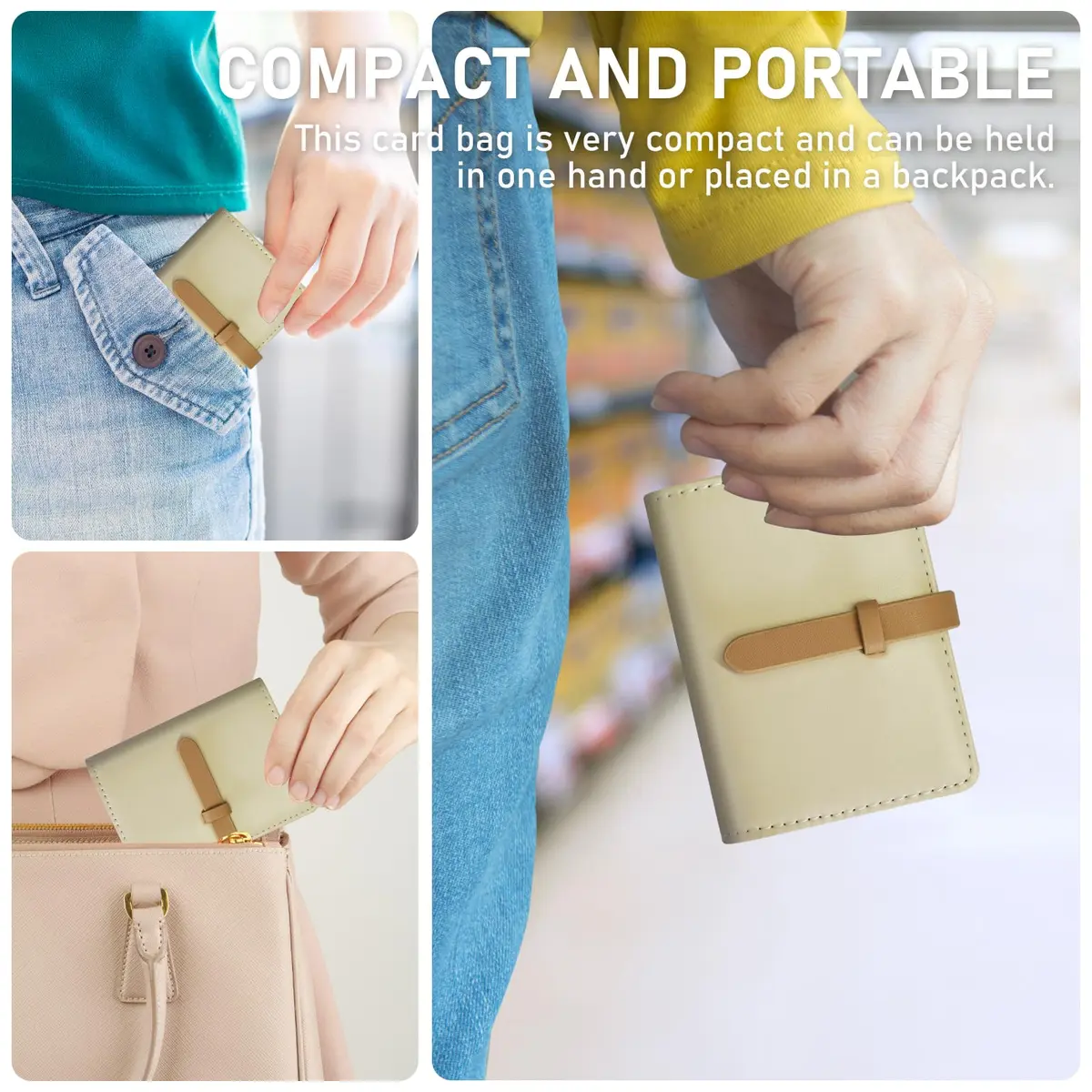 FORYEE 40-Slot PU Leather Credit Card Holder Wallet | Slim Business Card Case Organizer (Beige White) - view 3