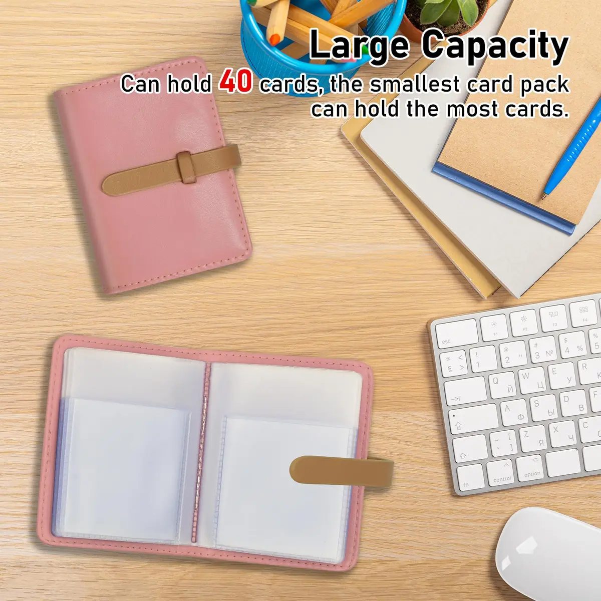 FORYEE PU Leather Credit Card Holder with 40 Slots | Minimalist Pink Card Case Organizer - view 6