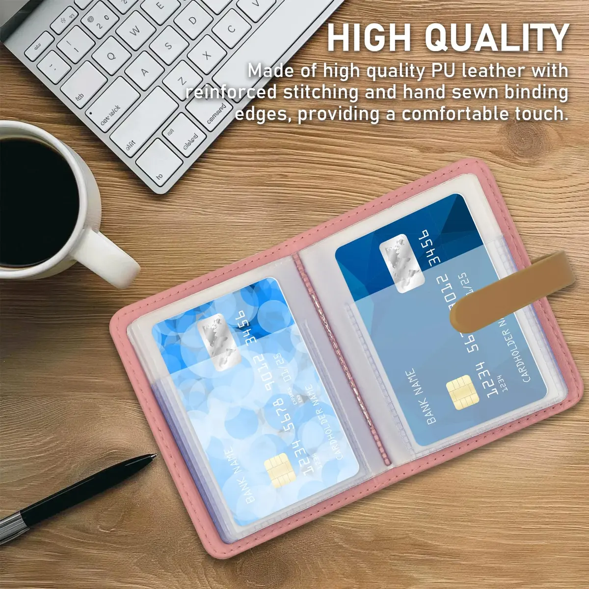 FORYEE PU Leather Credit Card Holder with 40 Slots | Minimalist Pink Card Case Organizer - view 2