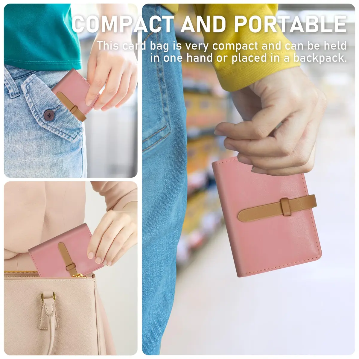 FORYEE PU Leather Credit Card Holder with 40 Slots | Minimalist Pink Card Case Organizer - view 3