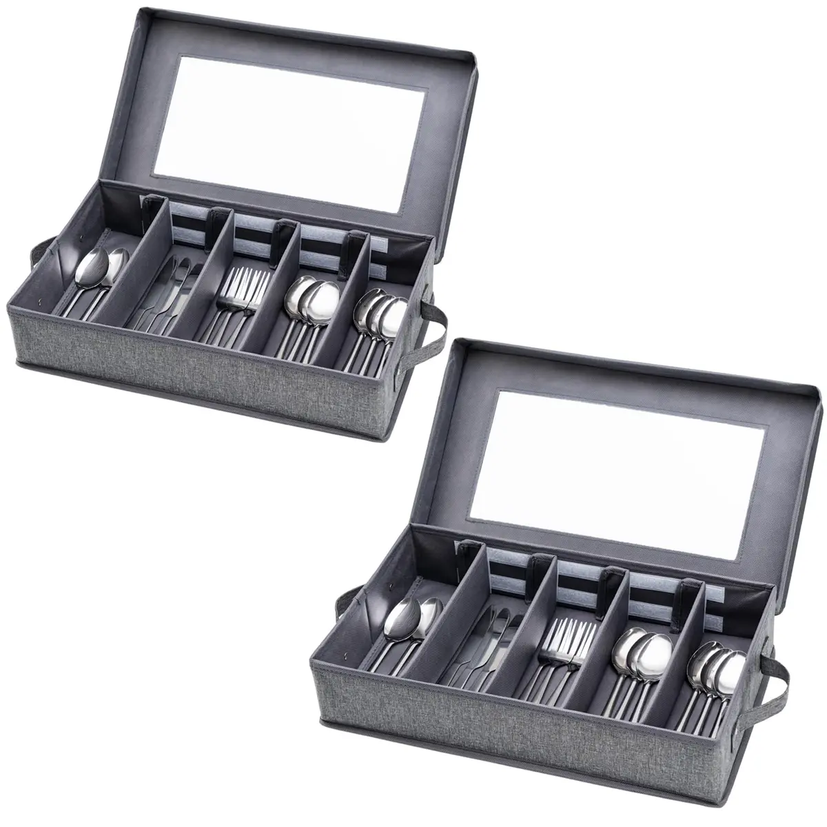 Lafulling Silverware Storage Box 2 Pack | Adjustable Dividers & Dustproof Design (43cm x 26cm x 10cm) - main product image