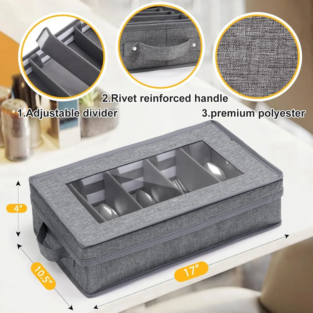 Lafulling Silverware Storage Box 2 Pack | Adjustable Dividers & Dustproof Design (43cm x 26cm x 10cm) - view 3