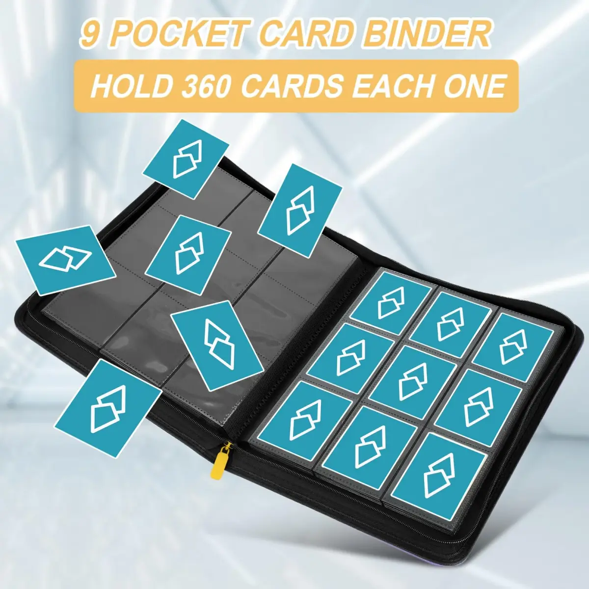 GERMUN 360 Card Ringless Binder, PU Zipper Fixed Page Album for TCG Sports Cards (Orange, 20 Pages) - view 3