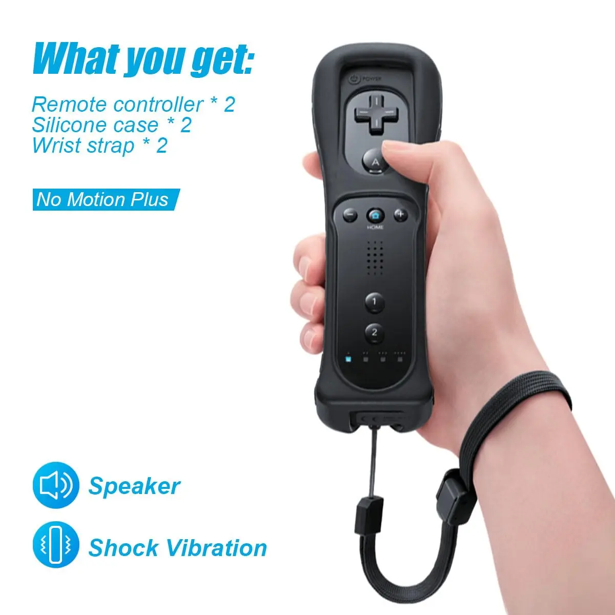 TIANHOO Remote Controller for Wii & Wii U | Precise Motion-Sensing, Wireless, 2 Pack with Silicone Case & Wrist Strap - view 3