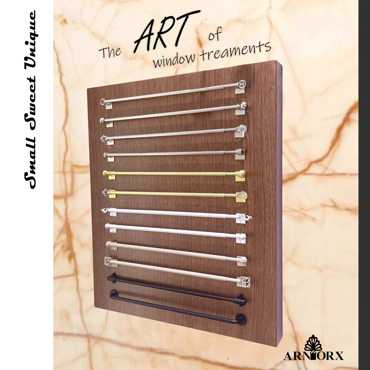 ARNORX 3/8" Sash Curtain Rods with Clear Crystal Ball Finials, 16-28 Inch Adjustable | Elegant Brass Brushed Finish for French Doors & Windows - view 6