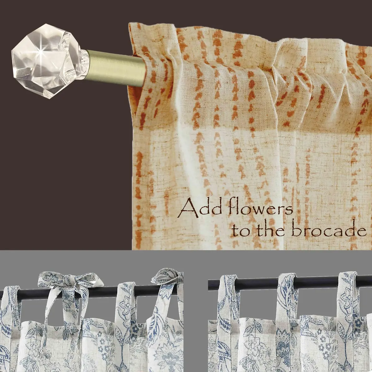 ARNORX 3/8" Sash Curtain Rods with Clear Crystal Ball Finials, 16-28 Inch Adjustable | Elegant Brass Brushed Finish for French Doors & Windows - view 3