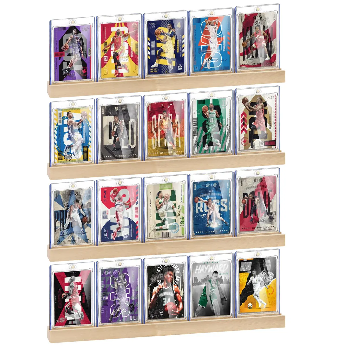 Famaster Natural Wood Card Display Shelf for 20 Trading Cards | Wall Mountable - main product image