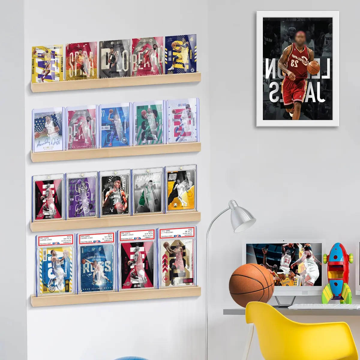 Famaster Natural Wood Card Display Shelf for 20 Trading Cards | Wall Mountable - view 6