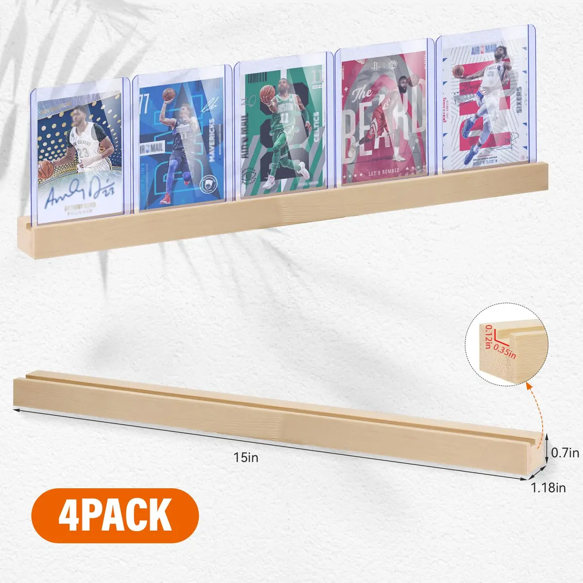 Famaster Natural Wood Card Display Shelf for 20 Trading Cards | Wall Mountable - view 4