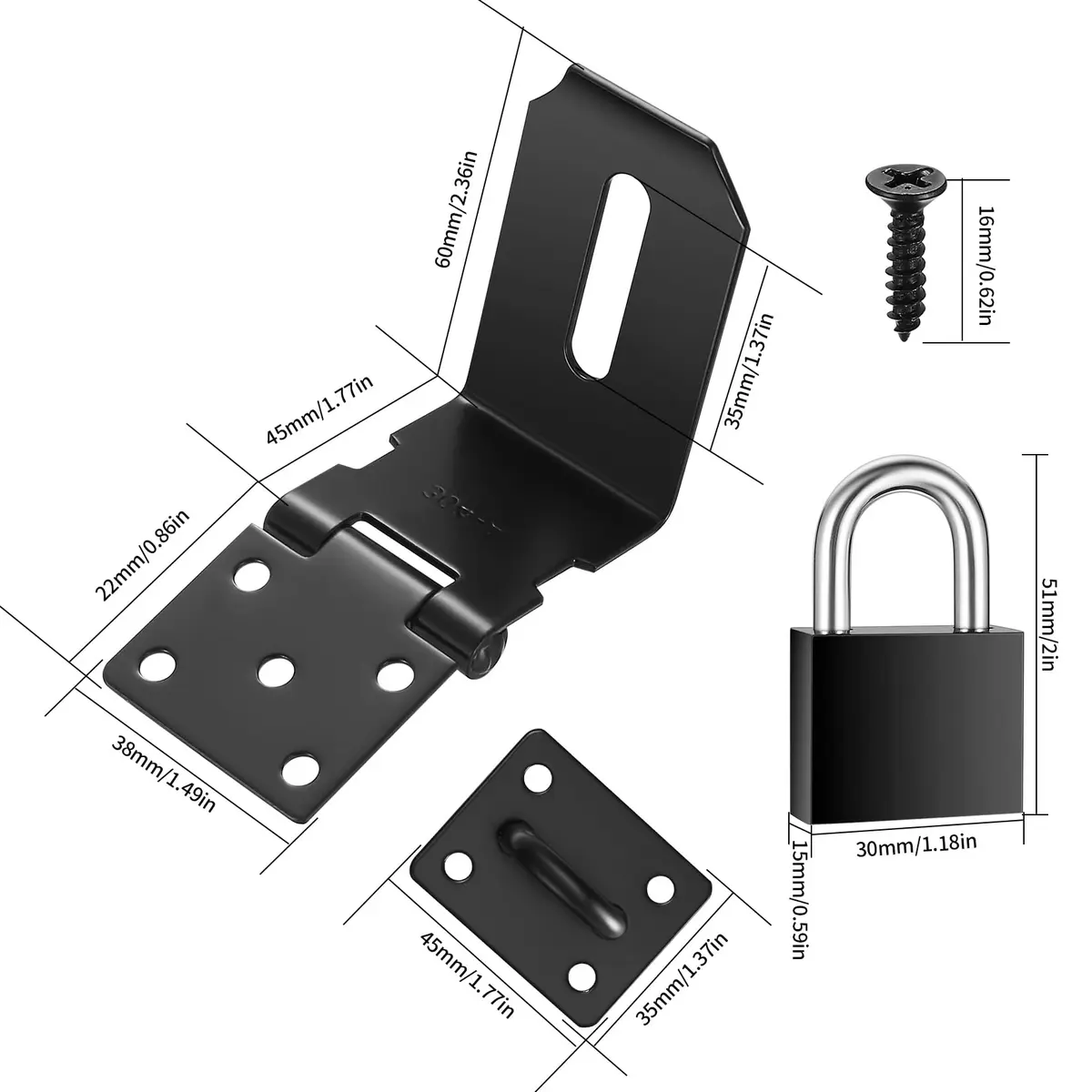 qiwuhai 4 Inch 90° Stainless Steel Padlock Hasp Latch Set with Padlock & Keys | Heavy Duty Security for Doors & Gates - view 2