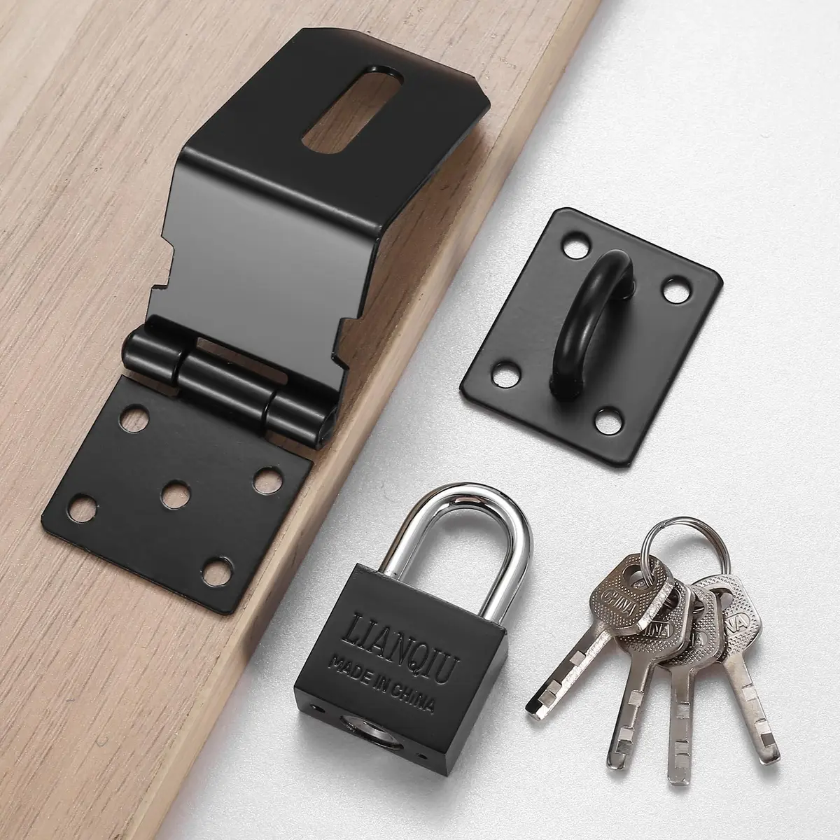 qiwuhai 4 Inch 90° Stainless Steel Padlock Hasp Latch Set with Padlock & Keys | Heavy Duty Security for Doors & Gates - view 3
