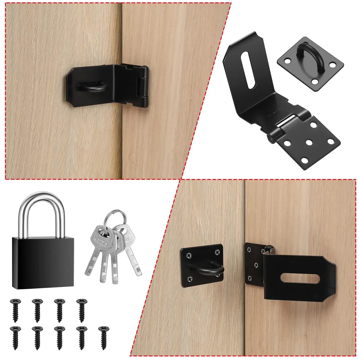 qiwuhai 4 Inch 90° Stainless Steel Padlock Hasp Latch Set with Padlock & Keys | Heavy Duty Security for Doors & Gates - view 4