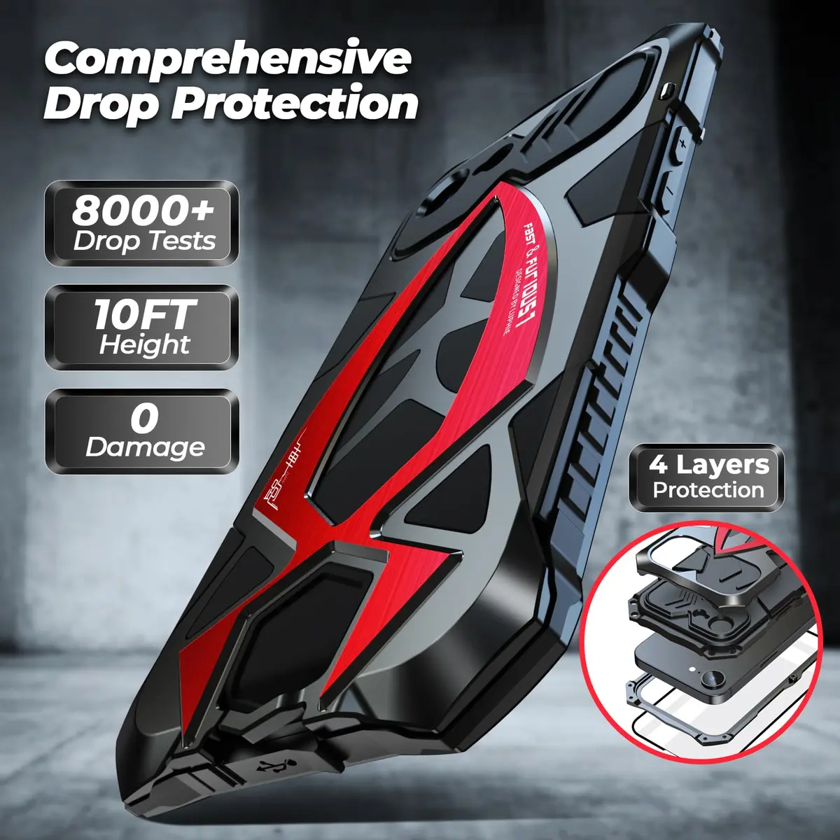 Lunivop iPhone 17e / 16e Heavy Duty Metal Case Black Red | 6.1'' Full-Body Armor - view 4
