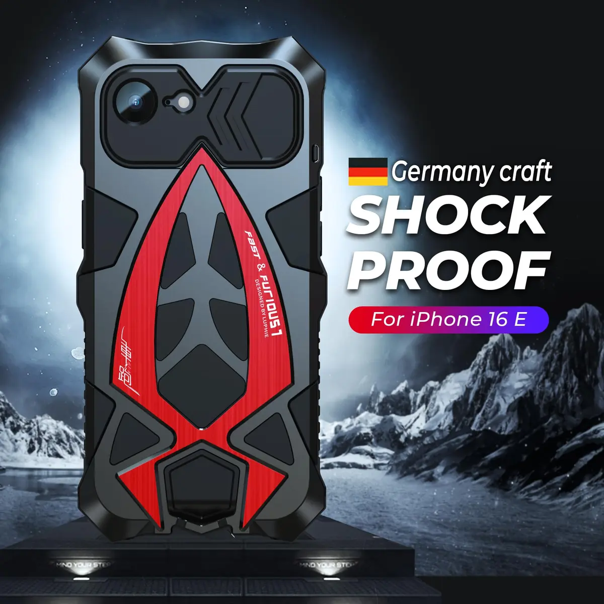 Lunivop iPhone 17e / 16e Heavy Duty Metal Case Black Red | 6.1'' Full-Body Armor - view 5