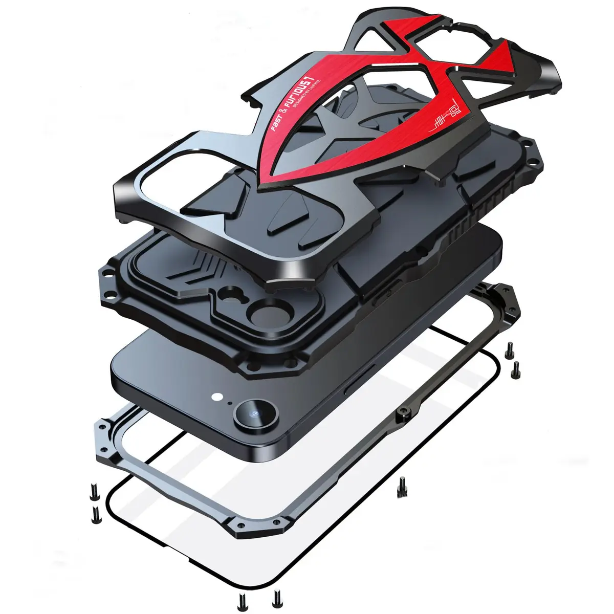 Lunivop iPhone 17e / 16e Heavy Duty Metal Case Black Red | 6.1'' Full-Body Armor - main product image