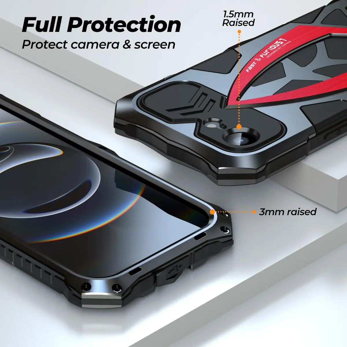 Lunivop iPhone 17e / 16e Heavy Duty Metal Case Black Red | 6.1'' Full-Body Armor - view 7