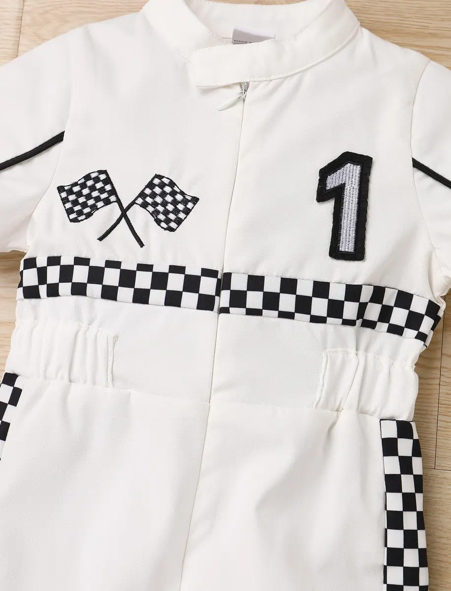 IWEMEK Baby Boy Race Car Driver Outfit 1st Birthday Romper | White-1Y (9-12 Months) - view 4