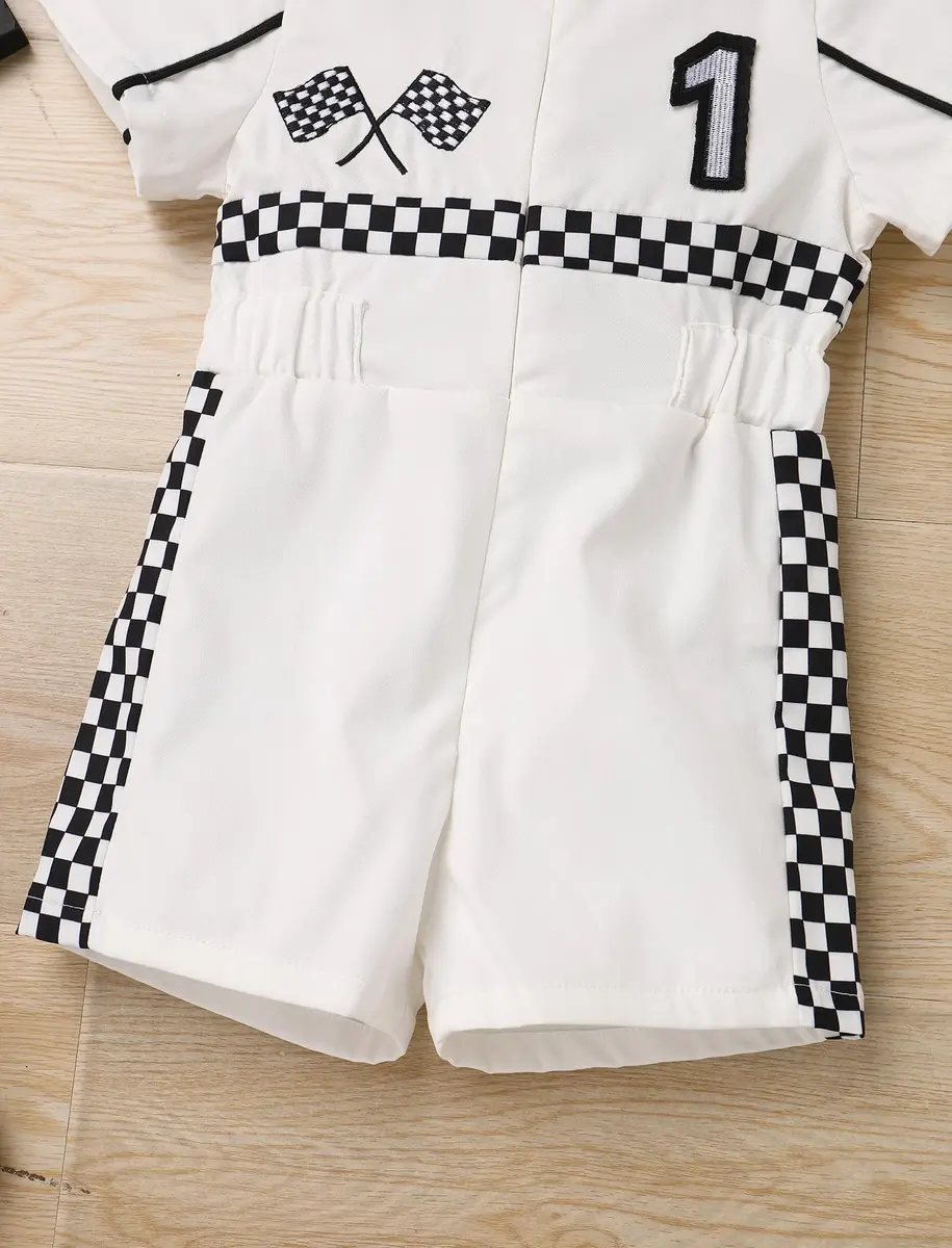 IWEMEK Baby Boy Race Car Driver Outfit 1st Birthday Romper | White-1Y (9-12 Months) - view 5