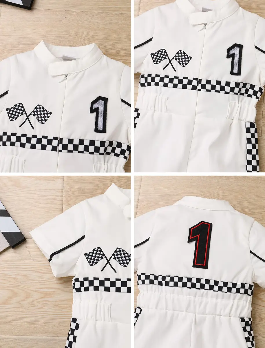 IWEMEK Baby Boy Race Car Driver Outfit 1st Birthday Romper | White-1Y (9-12 Months) - view 6