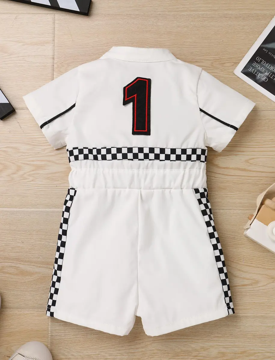 IWEMEK Baby Boy Race Car Driver Outfit 1st Birthday Romper | White-1Y (9-12 Months) - view 3