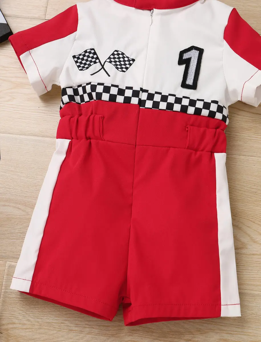 IWEMEK Baby Boy Race Car Driver Outfit 1st Birthday Party Fast One Birthday Outfit 100% Polyester (Red-1Y) - view 5